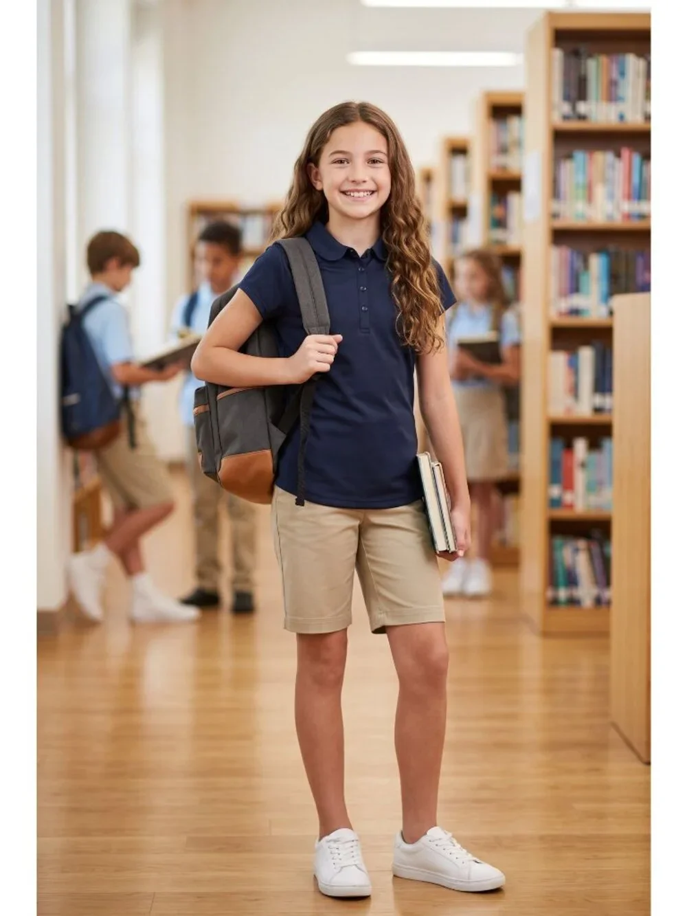 IZOD Girls L 14-16 Navy Blue School Uniform Polo Shirt Short Sleeve NEW Large